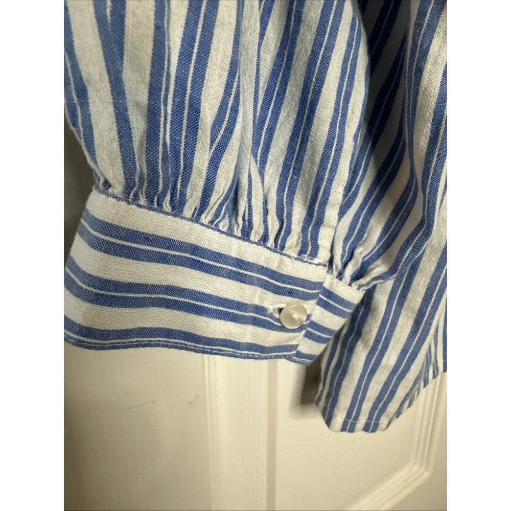 Anthropologie Seen Worn Kept Parrot Embroidered Sleeve Blouse Sz 4 Striped Boho - Picture 7 of 9